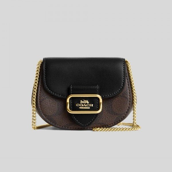 Coach Morgan Card Case On A Chain In Signature Canvas Brown Black CK439 With OG Box & Dust Bag*🤎🔥