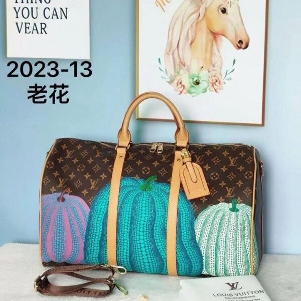 Louis Vuitton Keepall Duffle Bandouliere Bag Yayoi Kusama Pumpkins Monogram Canvas 45_(2023_13)(LB)