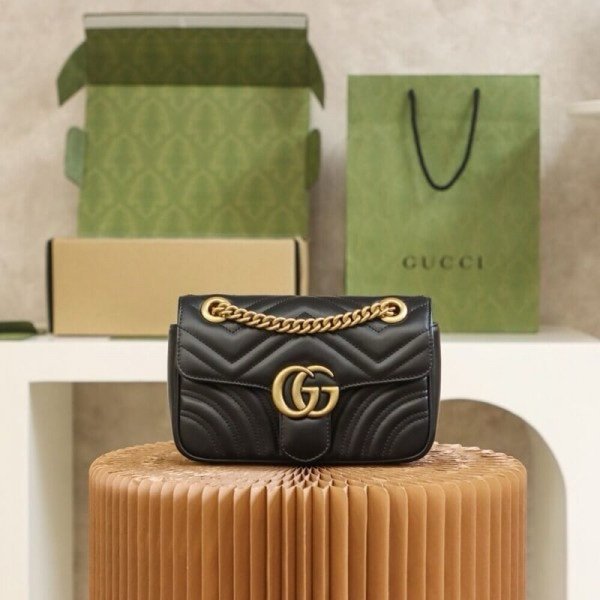 Gucci GG Marmont Matelasse Premium Shoulder Bag With OG Box & Premium Dust Bag (Black-250)(BSB)