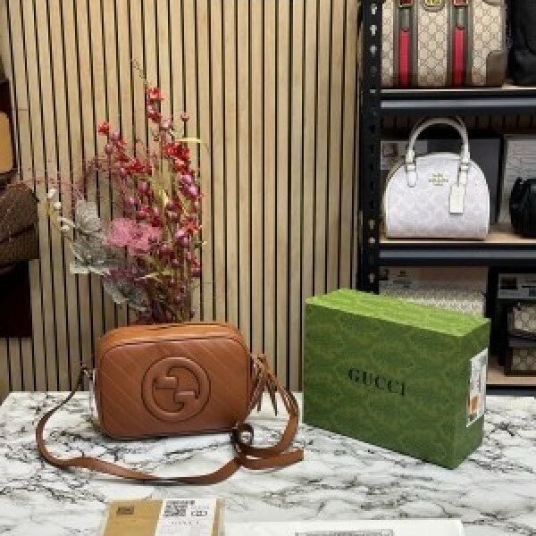 GUCC I SOHO LEATHER HANDBAG WITH OG BOX AND DUST BAG (BROWN) (S5)(MT)