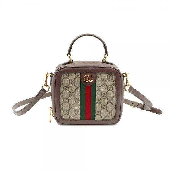Gucci Brown Leather Ophidia Mini Top Handle 2WAY Bag with magnet box 379(BR)