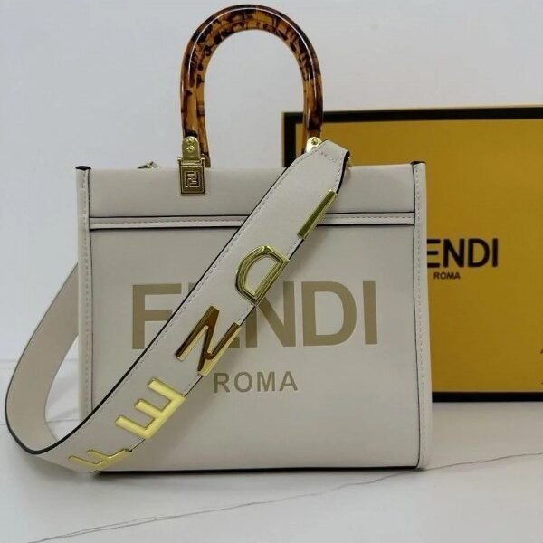 Fendi Roma Sunshine Small Tote Bag WithDust Bag & Shoulder Strap (BSB White-981)